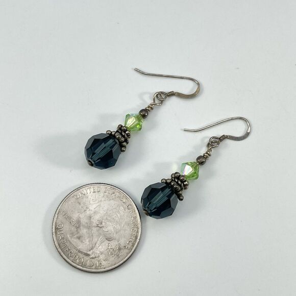 Blue Green Glass Dangle Sterling Silver Dangle Earrings Boho Statement Cute - Picture 5 of 5